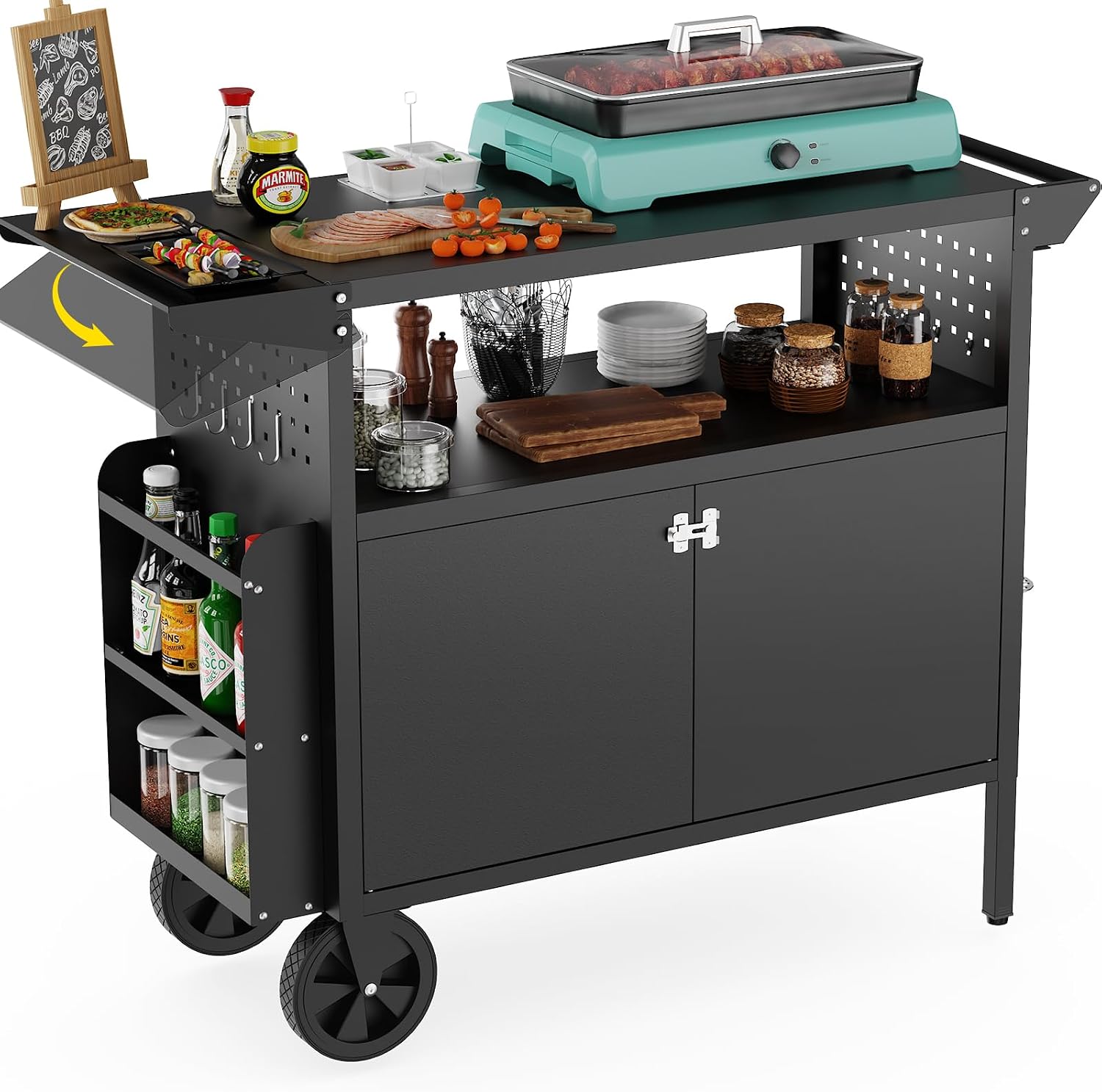 Folding Picnic Table - Carrinho de Churrasco para Exterior com