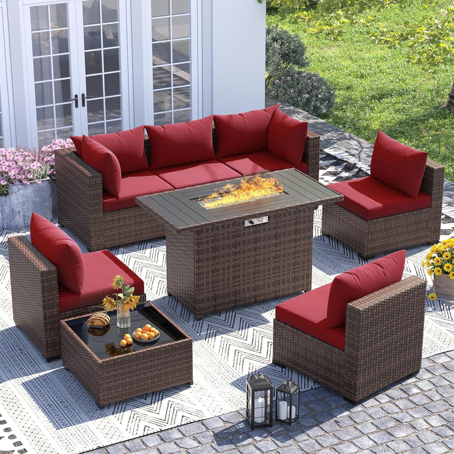 Outdoor Furniture With Fire Pit - Conjunto de Sofá Seccional de Vime