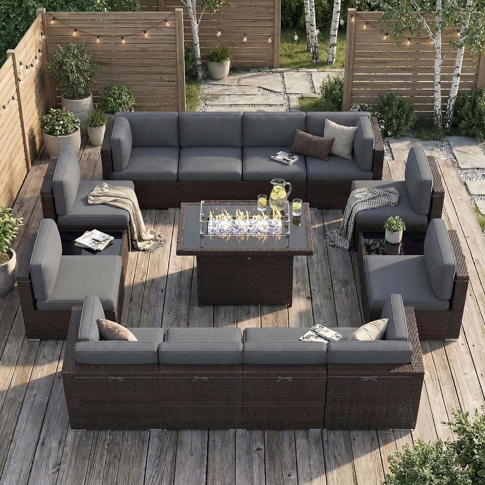 Outdoor Furniture With Fire Pit Table - Conjunto de Móveis para Pátio Externo