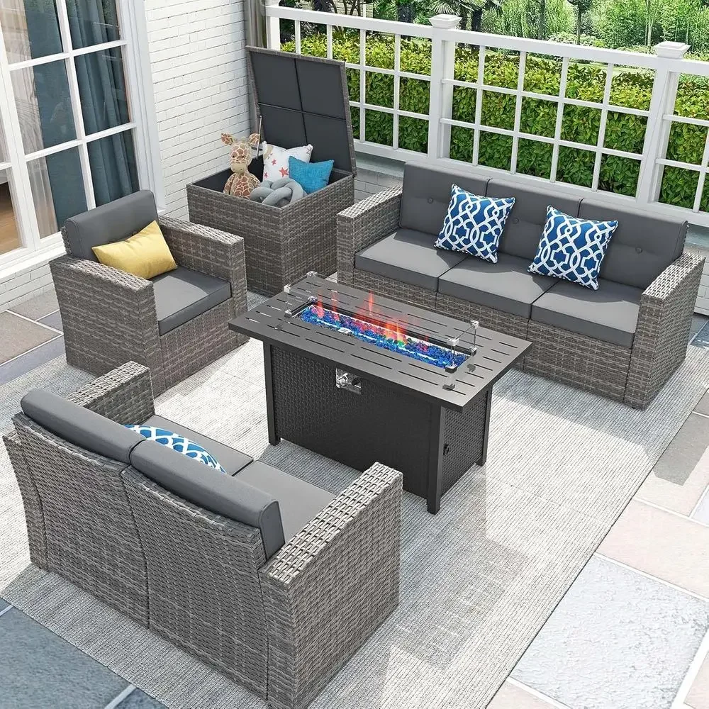 Outdoor Furniture With Fire Pit Table - Conjunto de Móveis para Pátio de