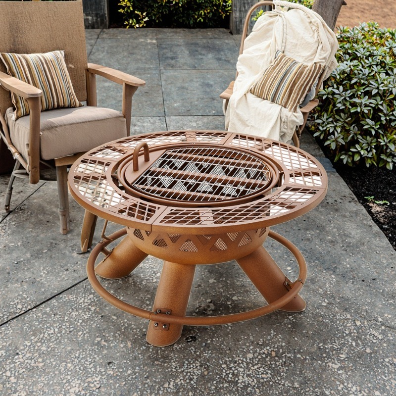 Outdoor Furniture With Fire Pit Table - Conjunto de Churrasqueira e Mesa de