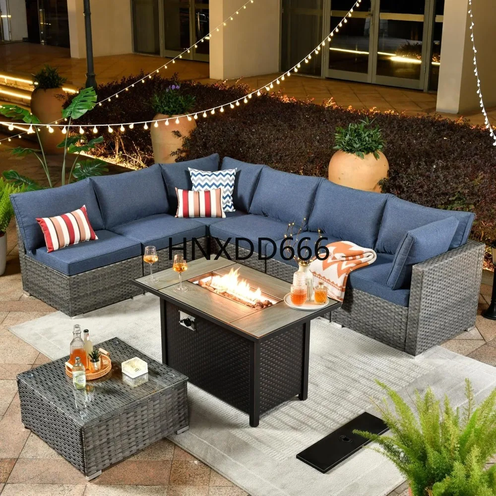 Outdoor Furniture With Fire Pit Table - Conjunto de Móveis para Pátio Externo