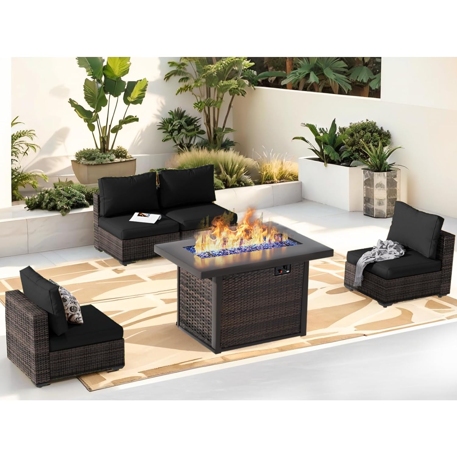 Móveis de Exterior, Conjunto d - Outdoor Furniture With Fire Pit Table avaliação e preço