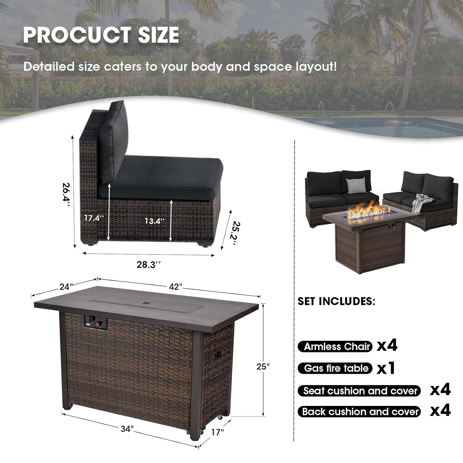 Móveis de Exterior, Conjunto d - Outdoor Furniture With Fire Pit Table avaliação e preço