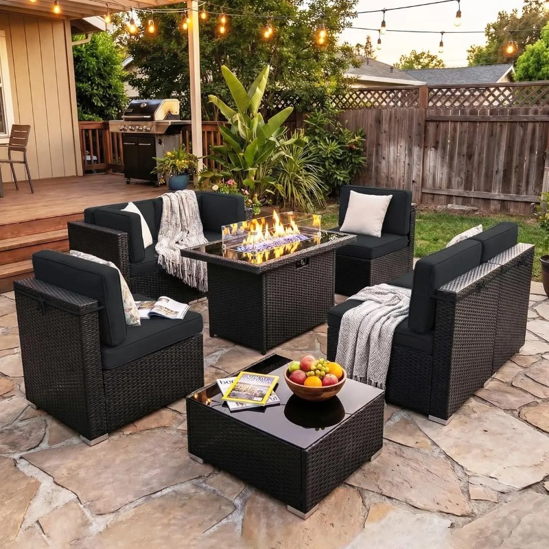 Conjunto de Sofá Seccional de  - Outdoor Furniture With Fire Pit Table avaliação e preço