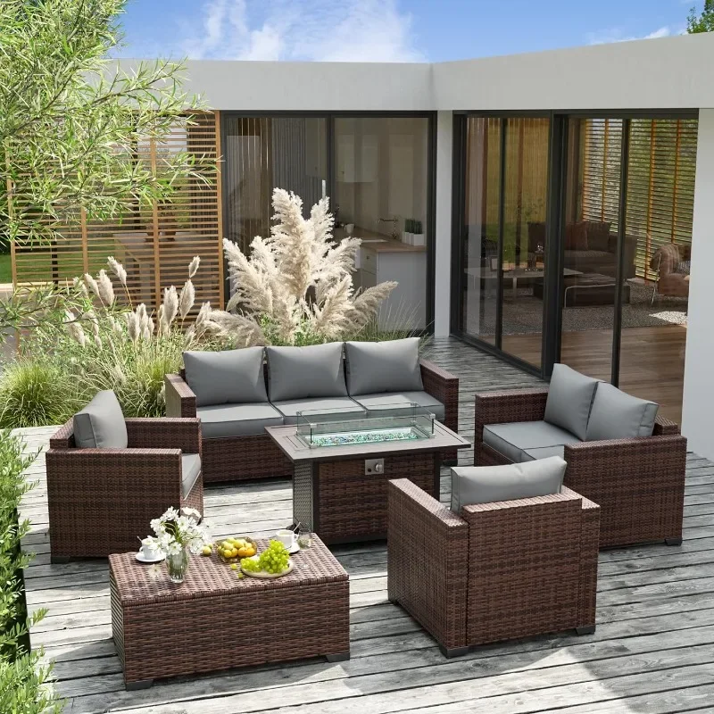 Um conjunto de móveis com mesa - Outdoor Furniture With Fire Pit Table avaliação e preço