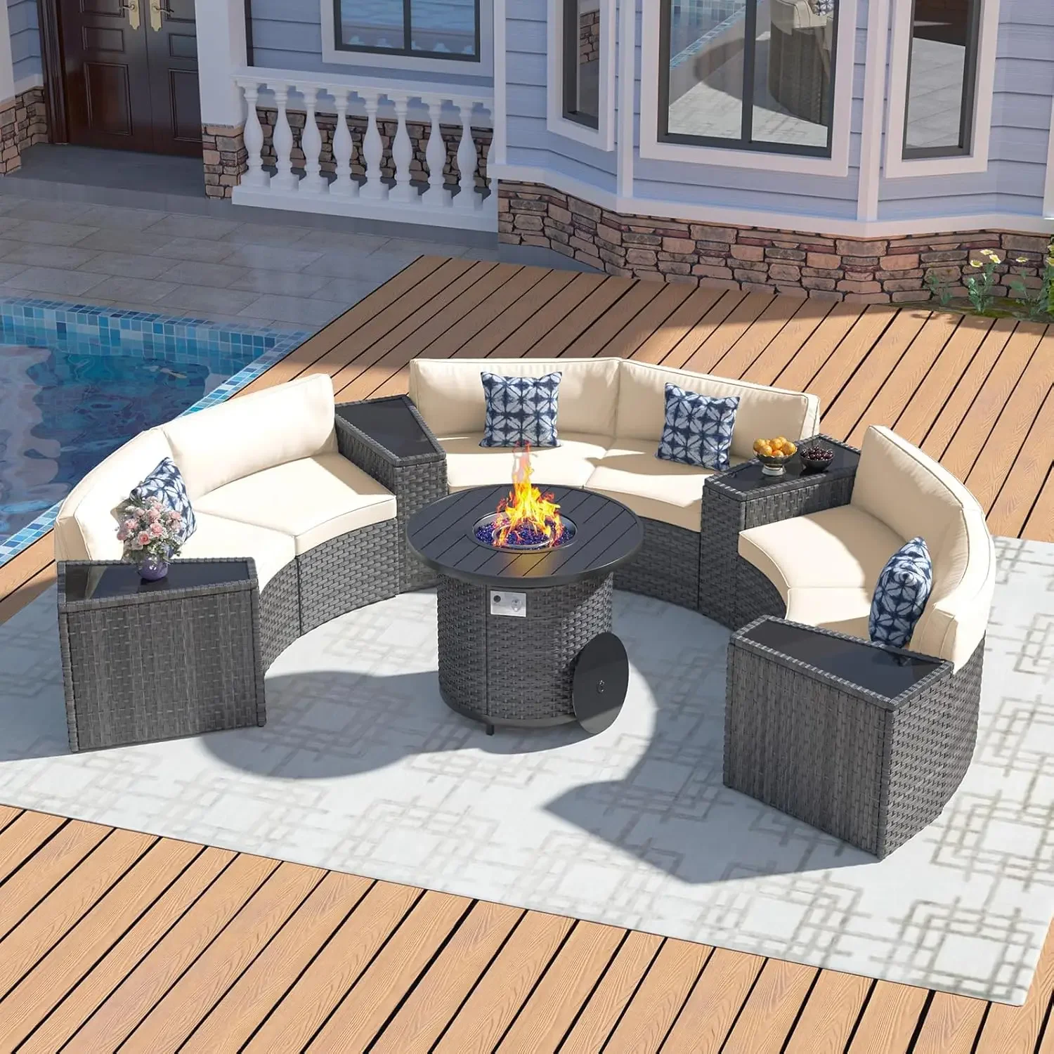 Conjunto de móveis de pátio l  - Outdoor Furniture With Fire Pit Table avaliação e preço
