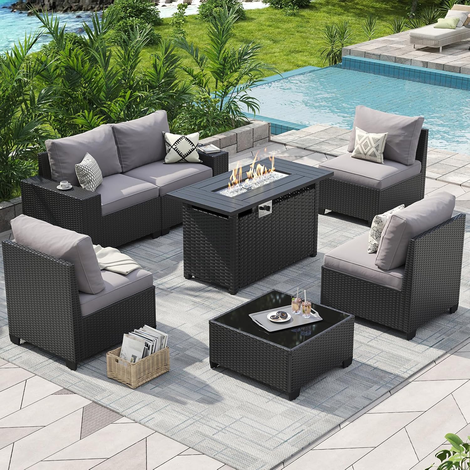 Conjunto de Móveis para Pátio  - Outdoor Furniture With Fire Pit Table avaliação e preço