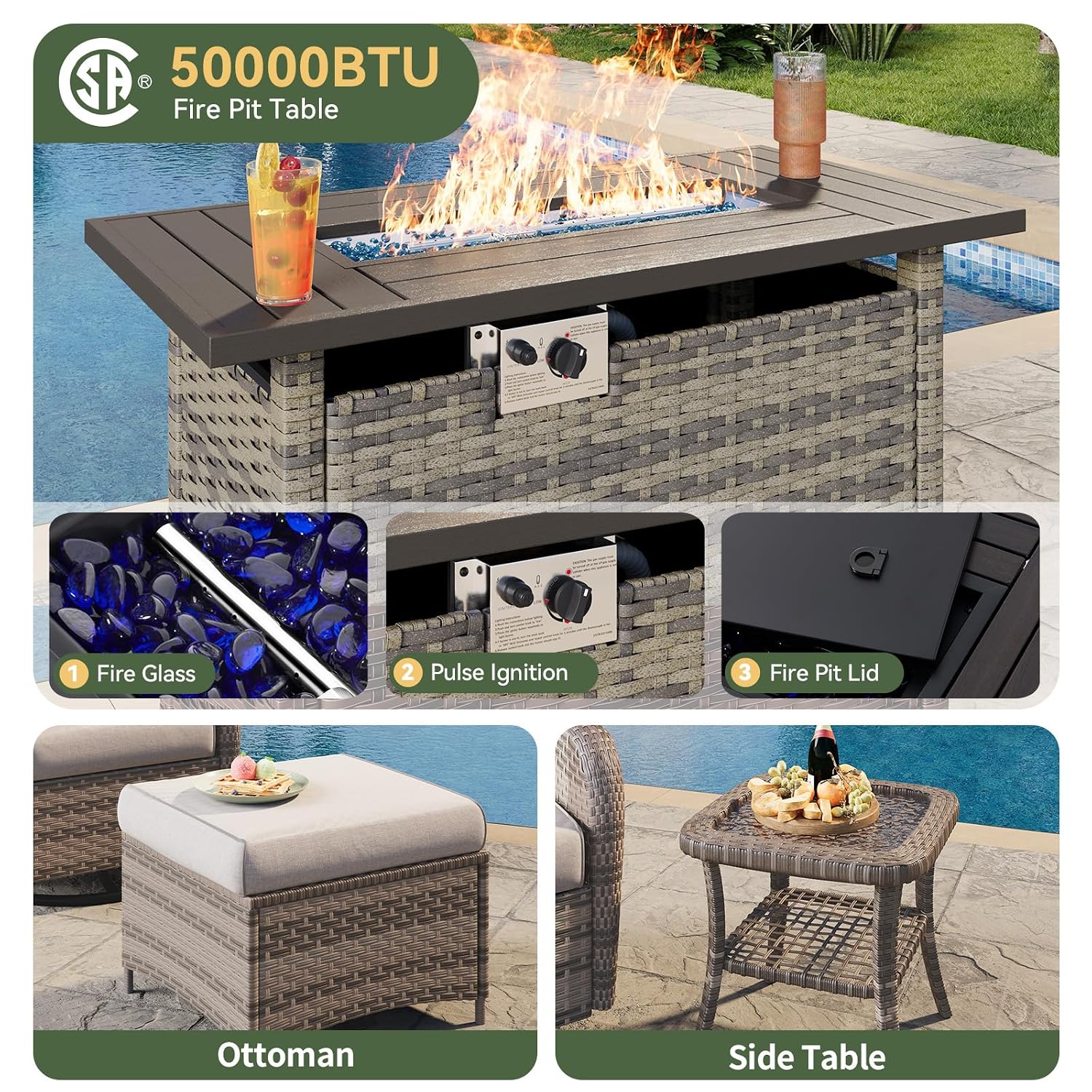 Conjunto de Pátio em Vime de 7 - Outdoor Furniture With Fire Pit Table avaliação e preço