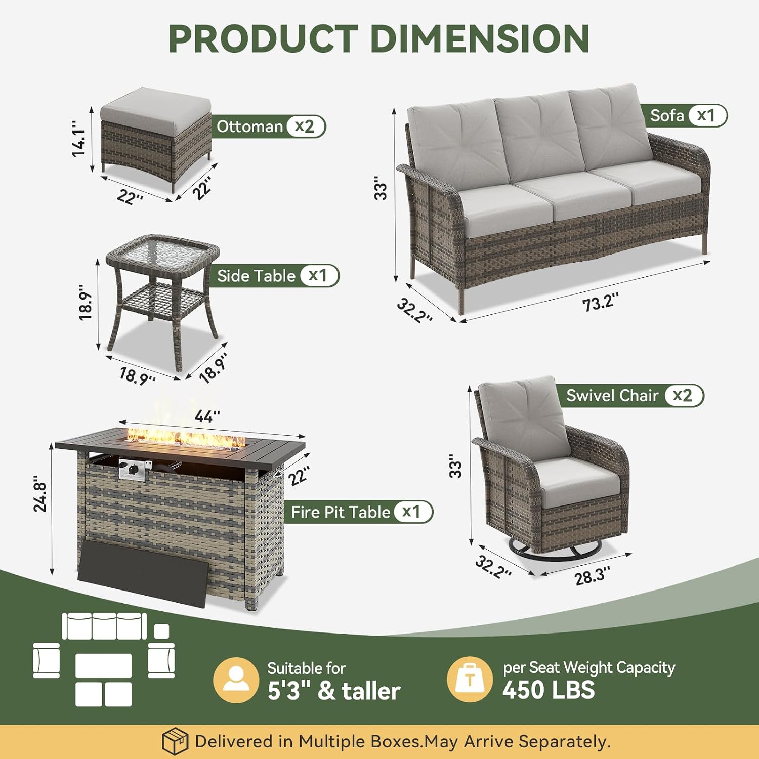 Conjunto de Pátio em Vime de 7 - Outdoor Furniture With Fire Pit Table avaliação e preço